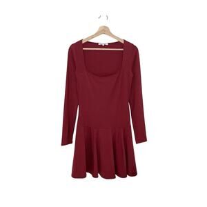 Reformation Coen Jersey Knit Long Sleeve Square Neck Mini Dress Chianti med